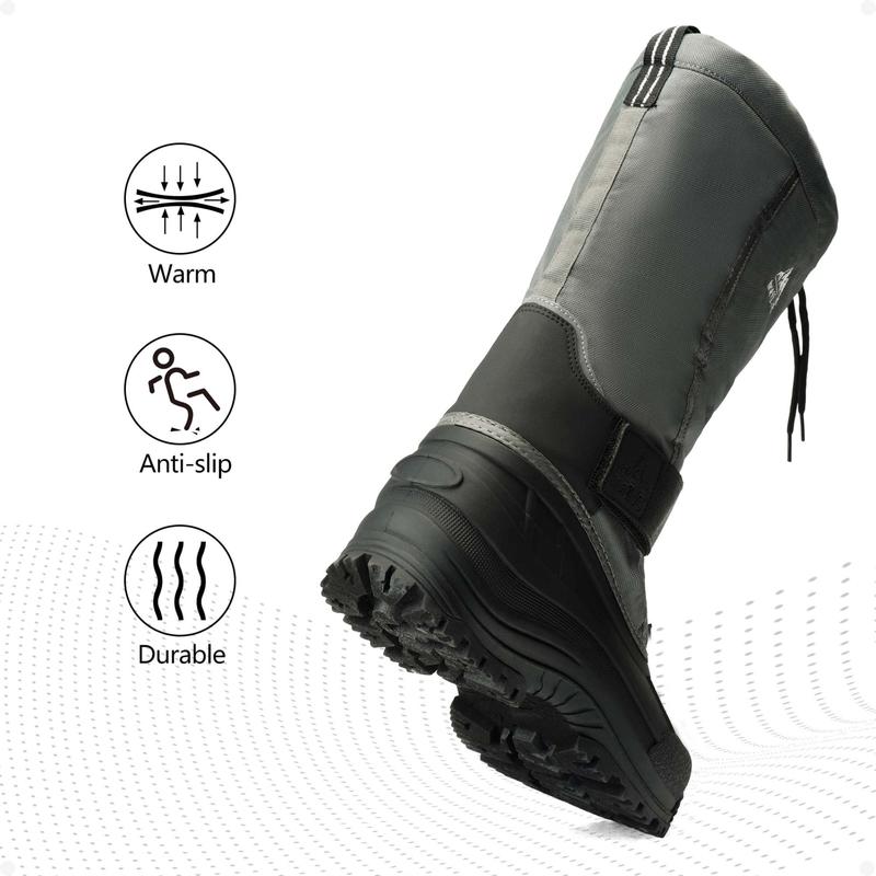 NORTIV8 Men's Tall Snow Boots - Waterproof, Insulated Leather, Fur Lining, Round Toe, Cuban Heel