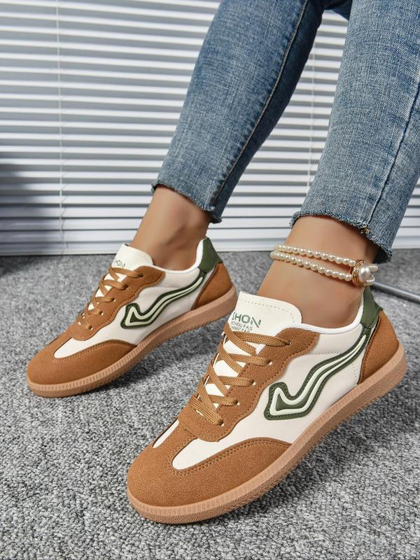 Women's Fashionable Patchwork Lace Up Low Top Sneakers, Casual Comfortable Round Toe Sports Shoes, Female All-match Round Toe Shoes for Daily Wear