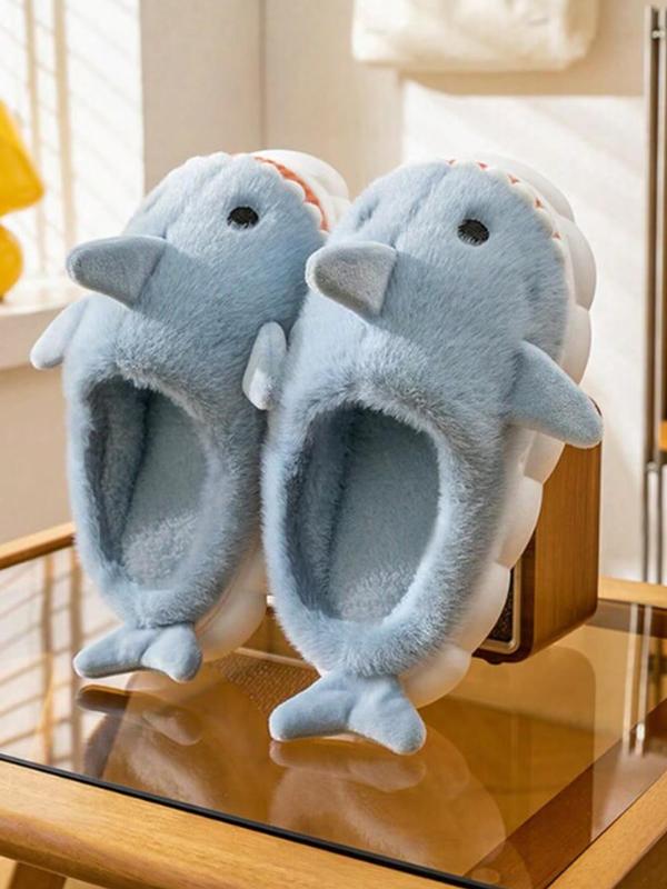 Men's Cute Shark Design Slippers, Cartoon Animal Design Plush Bedroom Slippers, Warm & Cozy Home Slippers for Fall & Winter Wear, Creative Gift