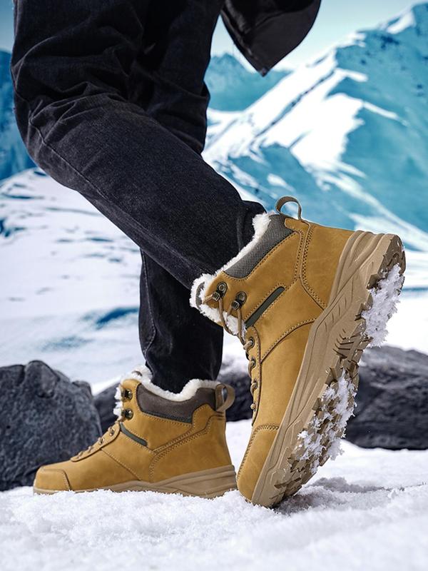 Men's Casual Contrast Faux Fur Lined Snow Boots, Warm & Non-slip Ankle Boots for Outdoor Activities, Fashionable Winter Shoes for Men