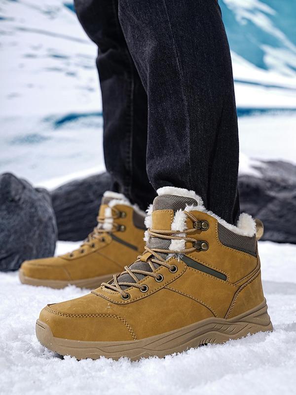 Men's Casual Contrast Faux Fur Lined Snow Boots, Warm & Non-slip Ankle Boots for Outdoor Activities, Fashionable Winter Shoes for Men