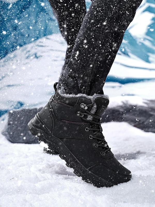 Men's Casual Contrast Faux Fur Lined Snow Boots, Warm & Non-slip Ankle Boots for Outdoor Activities, Fashionable Winter Shoes for Men