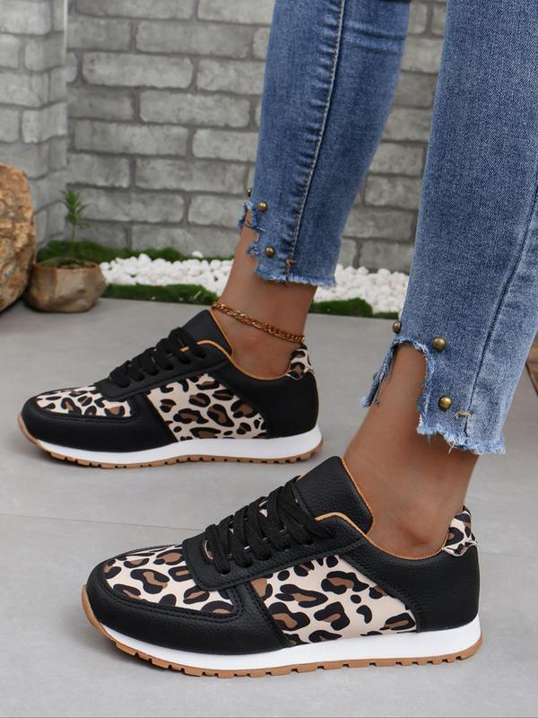 Fashion Leopard Pattern Lace Up Low Top Sneakers, Casual Comfortable Sports Running Shoes, Retro All-match Round Toe Shoes for Daily Back To School Wear, Women's Casual Sneakers for Walking Fall Shoes