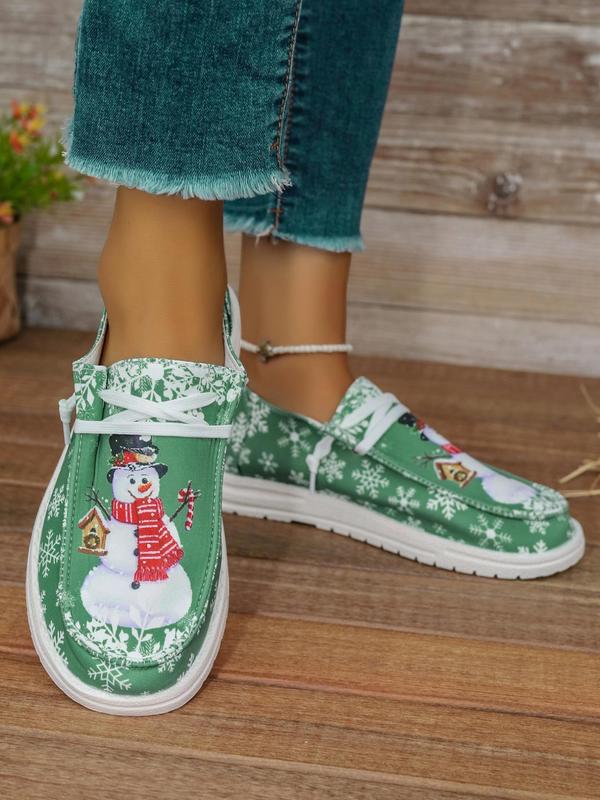 Women's Christmas Snowman Print Lace Up Low Top Sneakers, Casual Comfortable Sports Shoes, Female All-match Round Toe Shoes for Daily Wear