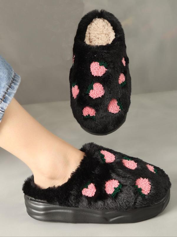 Women's Cute Cartoon Strawberry Pattern Plush Slippers, Casual Soft Comfortable Home Slippers, Non-slip Thick Sole House Slippers, Warm Slippers for Indoor & Outdoor Use for Fall & Winter