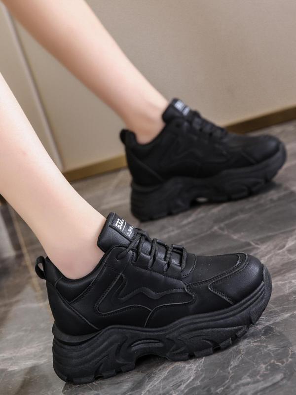 Women's Fashionable Lace Up Low Top Platform Sneakers, Casual Comfortable Breathable Sports Shoes, Female All-match Chunky Shoes for Daily Wear