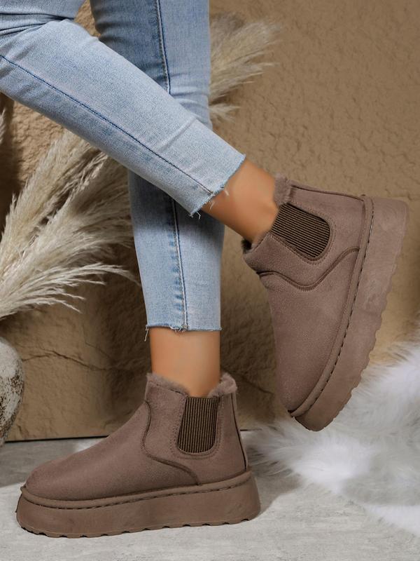 Women's Solid Color Ankle Boots, Casual Warm Fluffy Lined Boots for Fall & Winter, Female All-match Round Toe Shoes for Daily Wear