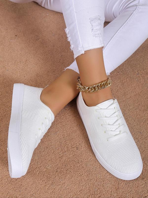 Women's Fashion Plain Lace-Up Low Top Sneakers, Casual Versatile Soft Sole Comfortable Sports Shoes