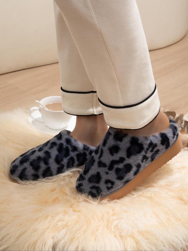 Women's Leopard Print Fluffy Plush Slippers, Soft Comfy Home Slippers, Warm Slippers for Indoor & Outdoor Use for Fall & Winter