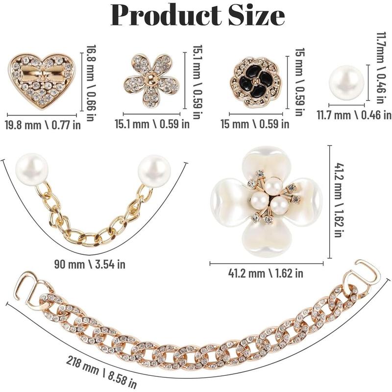 18 Pcs Bling Shoe Charms, Flower Pearl Clog Shoes Accessories,Pearl Chain DIY Sandals Decoration for Women, Party Favors Footwear Comfort Bedroom Knee