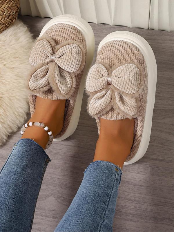 Women's Cute Bowknot & Rabbit Ear Design Plush Slippers, Casual Soft Comfortable Home Slippers, Warm Slippers for Indoor & Outdoor Use for All Seasons