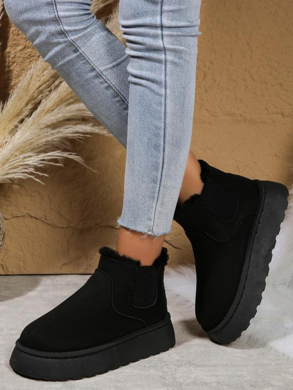 Women's Solid Color Ankle Boots, Casual Warm Fluffy Lined Boots for Fall & Winter, Female All-match Round Toe Shoes for Daily Wear