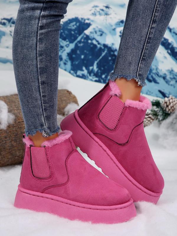 Women's Solid Color Ankle Boots, Casual Warm Fluffy Lined Boots for Fall & Winter, Female All-match Round Toe Shoes for Daily Wear