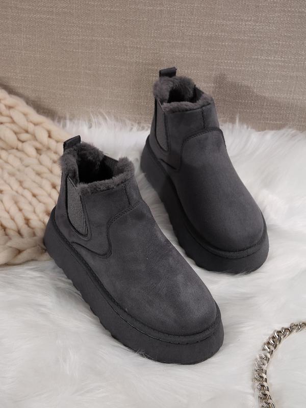 Women's Solid Color Ankle Boots, Casual Warm Fluffy Lined Boots for Fall & Winter, Female All-match Round Toe Shoes for Daily Wear