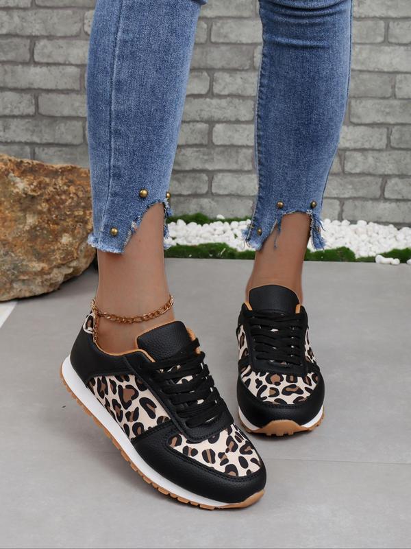 Fashion Leopard Pattern Lace Up Low Top Sneakers, Casual Comfortable Sports Running Shoes, Retro All-match Round Toe Shoes for Daily Back To School Wear, Women's Casual Sneakers for Walking Fall Shoes