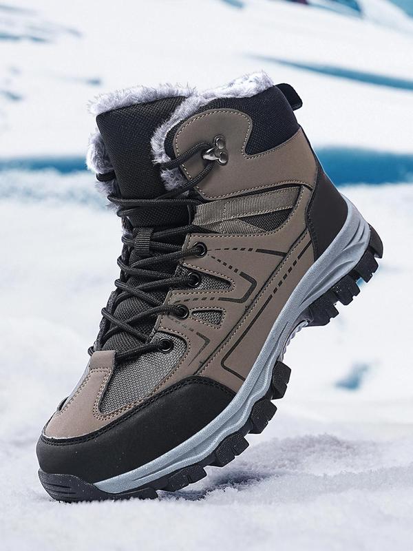 Men's Colorblock Patchwork Lace Up Snow Boots, Casual Outdoor Warm Ankle Boots, Waterproof Non-slip Soft Boots for Winter