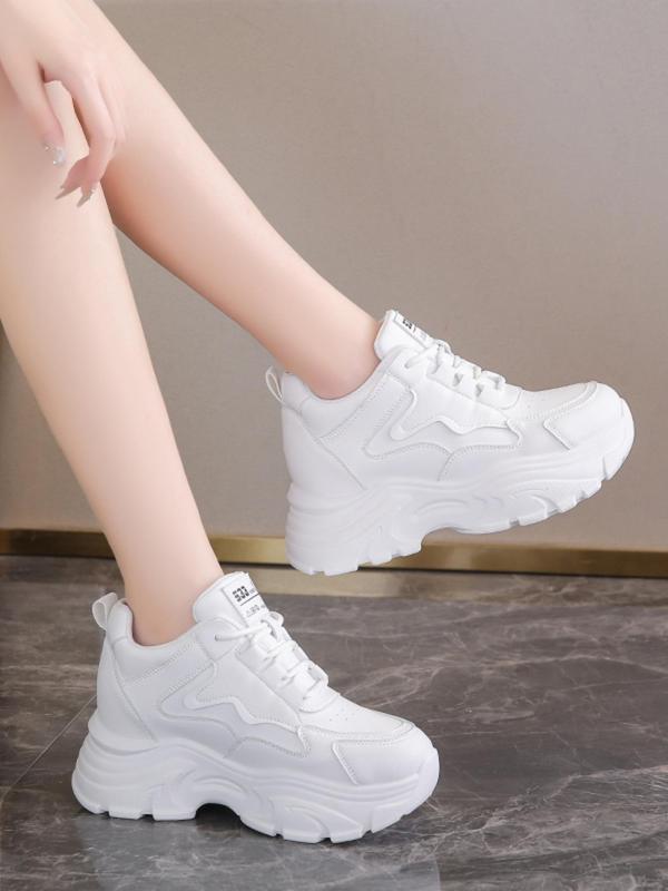 Women's Fashionable Lace Up Low Top Platform Sneakers, Casual Comfortable Breathable Sports Shoes, Female All-match Chunky Shoes for Daily Wear