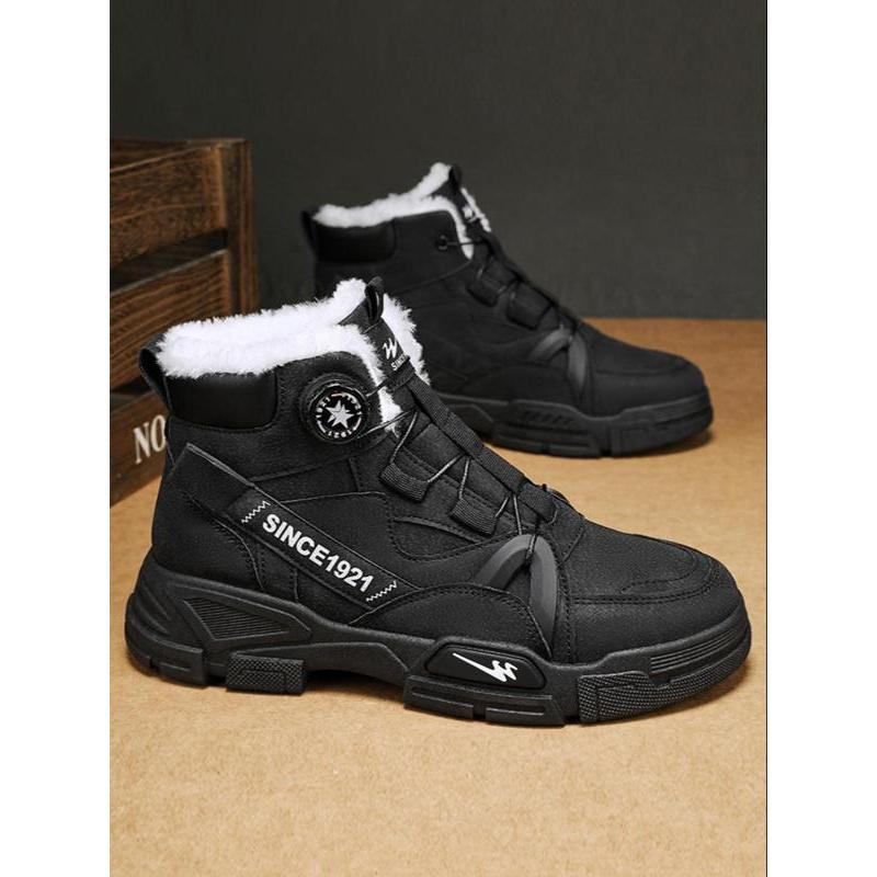 Men's Letter Patched Design Winter Boots, Casual Outdoor Sports Boots, Warm Comfortable Snow Boots for Men, Fashionable Shoes for Daily Wear Footwear Walking Shoes