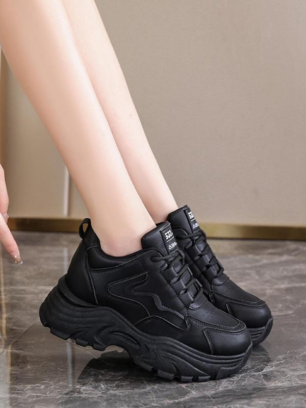 Women's Fashionable Lace Up Low Top Platform Sneakers, Casual Comfortable Breathable Sports Shoes, Female All-match Chunky Shoes for Daily Wear