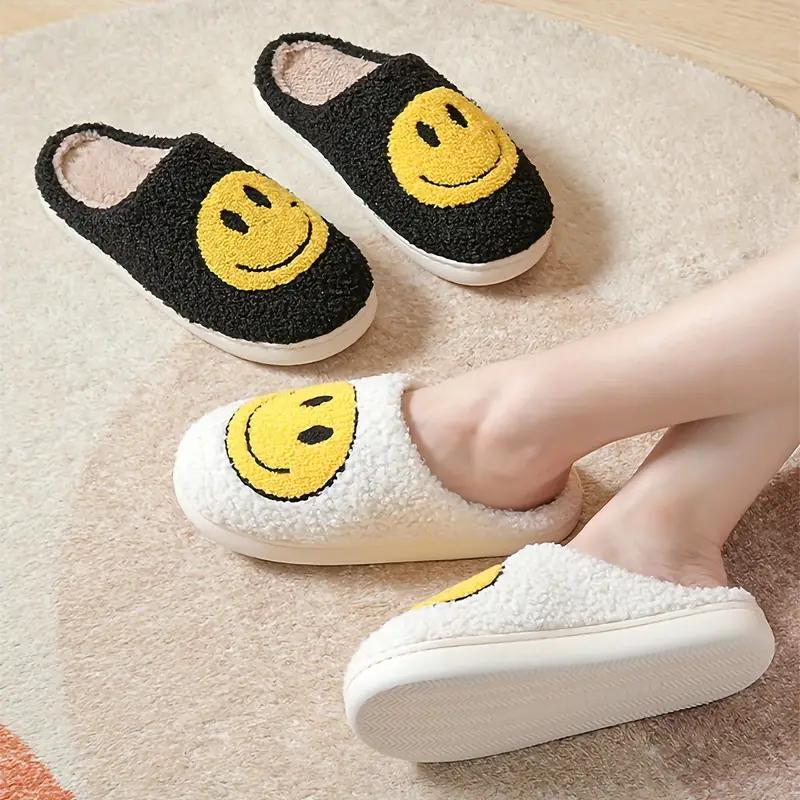 Cozy Smile Fuzzy Slippers - Soft Fabric Upper, Non-Slip TPR Sole, Slip-On Design, Warm and Plush for Winter, Casual Smile Pattern, FabricInsole, Positioning Printing, All-Season Wear