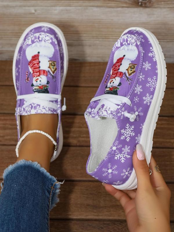 Women's Christmas Snowman Print Lace Up Low Top Sneakers, Casual Comfortable Sports Shoes, Female All-match Round Toe Shoes for Daily Wear