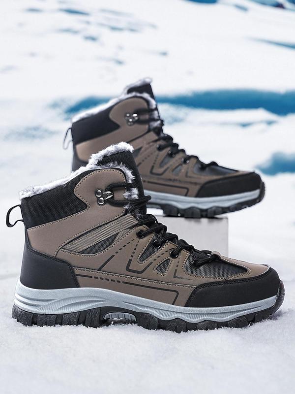 Men's Colorblock Patchwork Lace Up Snow Boots, Casual Outdoor Warm Ankle Boots, Waterproof Non-slip Soft Boots for Winter