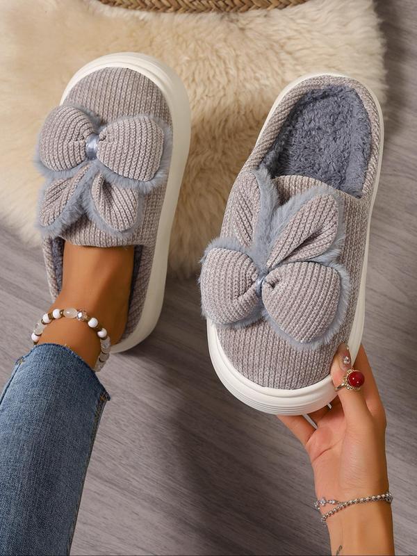 Women's Cute Bowknot & Rabbit Ear Design Plush Slippers, Casual Soft Comfortable Home Slippers, Warm Slippers for Indoor & Outdoor Use for All Seasons