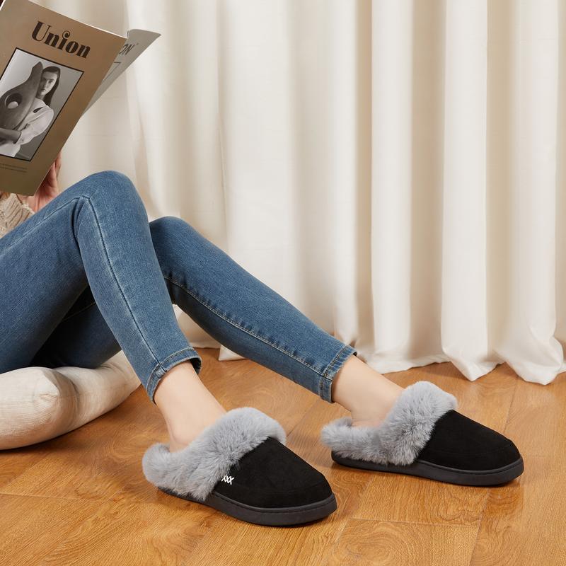 NineCiFun Women's and Men's Suede House Slippers Slip on Fuzzy Slippers with Faux Fur Lining Indoor Outdoor Home Shoes with Rubber Sole