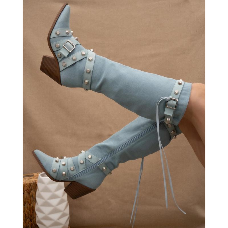 Pointy Toe Chunky Heeled Boots