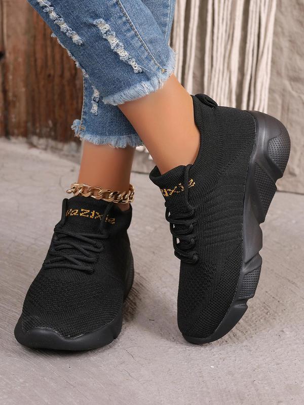 Women's Fashionable Letter Pattern Lace Up Low Top Sneakers, Casual Comfortable Breathable Sports Running Shoes, All-match Basic Shoes for Daily Wear