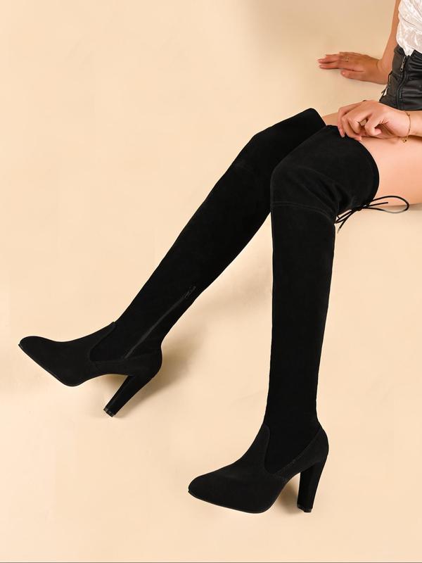 Women's Solid Color Over The Knee Boots, 2024 New Style Fashionable Pointed Toe High Heel Boots for Daily Wear, Women's Boots for Fall & Winter