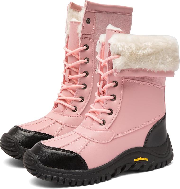 Women's Winter Boots Waterproof Warm Faux Fur Lined Ladies Snow Boots Fashion Mid Carf Leather Duck Boots Lace Up Insulated