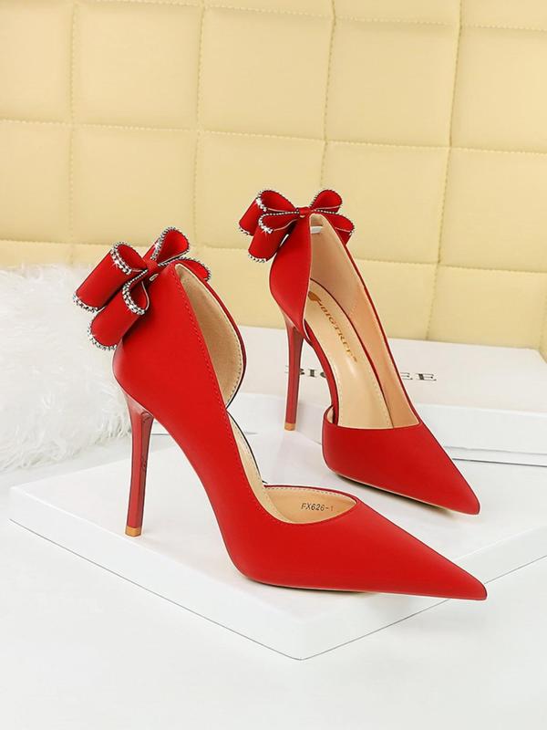 Women's Fashionable Rhinestone Decorated Bowknot Design Stiletto Heels, Elegant Pointed Toe High Heel Shoes for Party, Banquet, Wedding