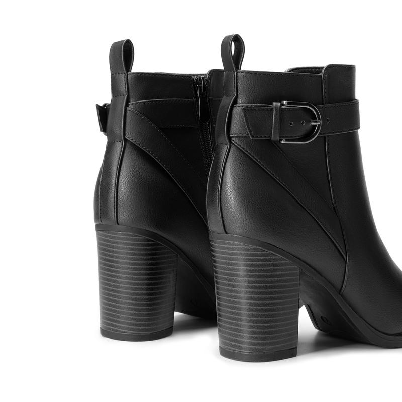 Vegan Leather Chunky Heel Ankle Boots