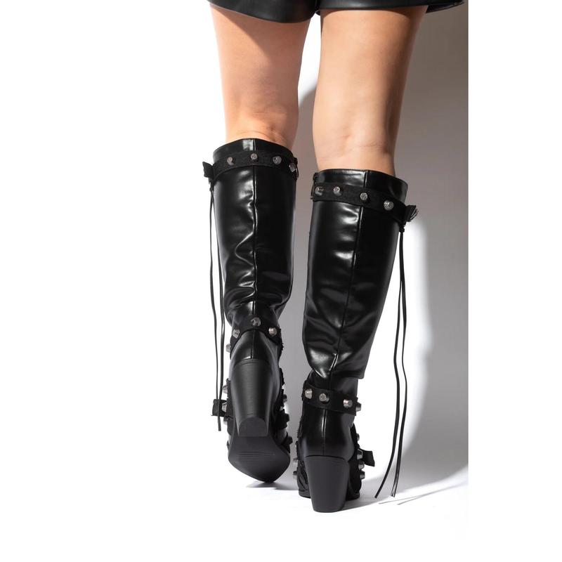 Pointy Toe Chunky Heeled Boots