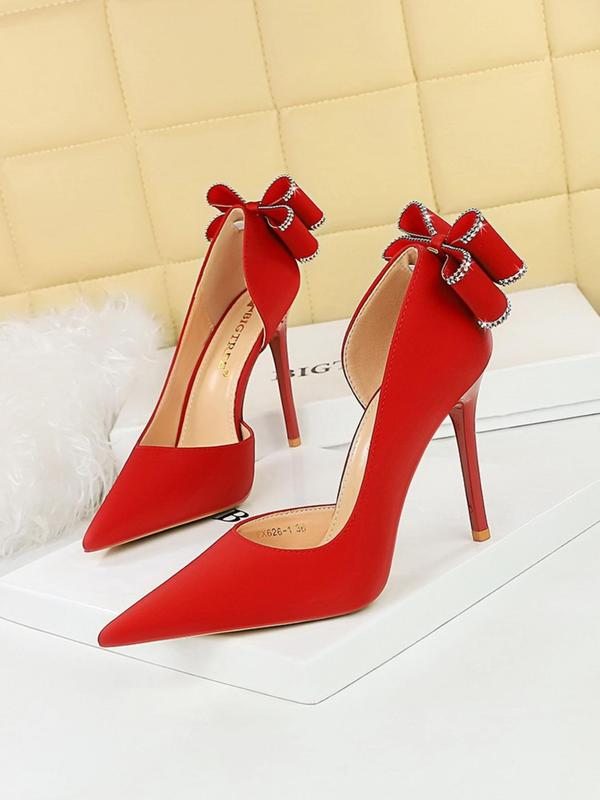 Women's Fashionable Rhinestone Decorated Bowknot Design Stiletto Heels, Elegant Pointed Toe High Heel Shoes for Party, Banquet, Wedding