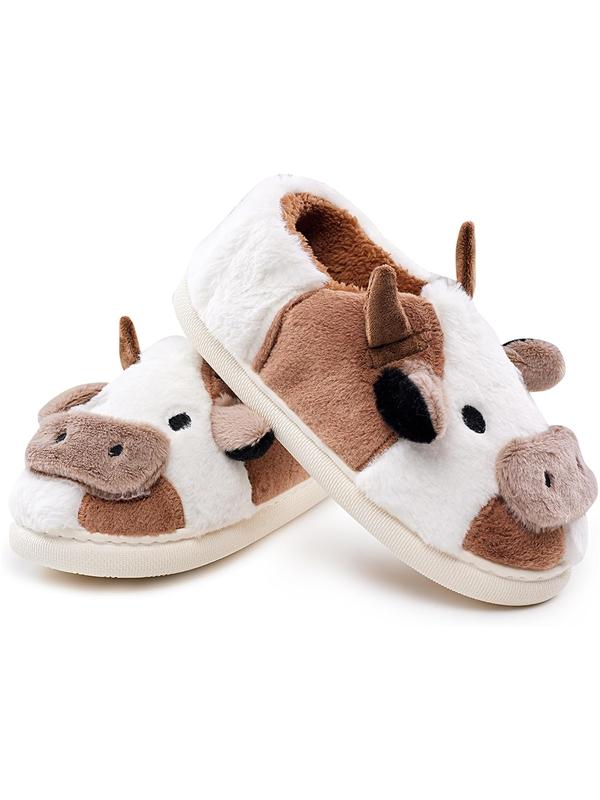 Cute Fuzzy Cow Slippers for Women, Cartoon Plush Warm Cow Slippers for Girls Funny, Novelty and Soft Cotton Slippers, Women's Winter House Slippers Suitable for Indoor Bedroom Dormitory