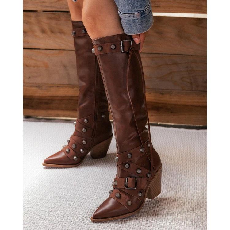 Pointy Toe Chunky Heeled Boots