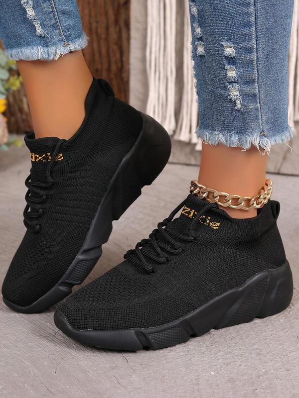 Women's Fashionable Letter Pattern Lace Up Low Top Sneakers, Casual Comfortable Breathable Sports Running Shoes, All-match Basic Shoes for Daily Wear