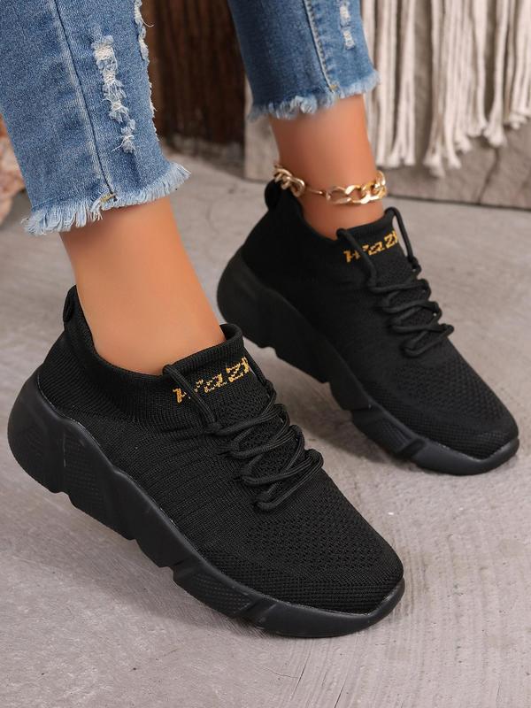 Women's Fashionable Letter Pattern Lace Up Low Top Sneakers, Casual Comfortable Breathable Sports Running Shoes, All-match Basic Shoes for Daily Wear