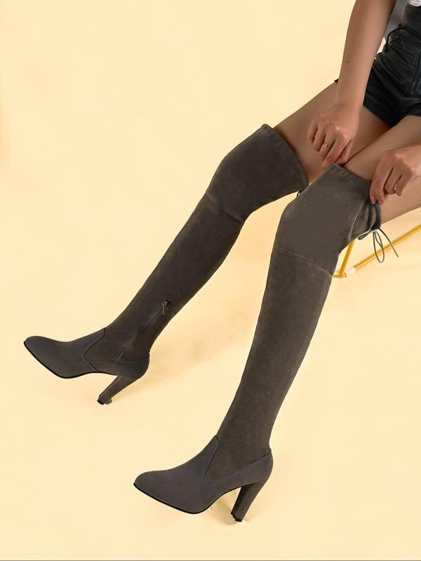 Women's Solid Color Over The Knee Boots, 2024 New Style Fashionable Pointed Toe High Heel Boots for Daily Wear, Women's Boots for Fall & Winter