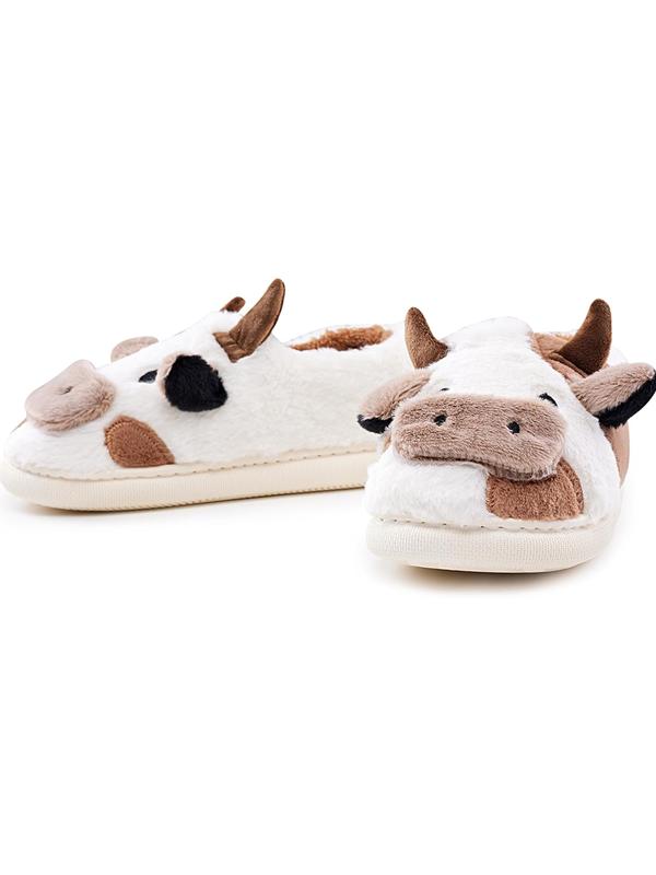 Cute Fuzzy Cow Slippers for Women, Cartoon Plush Warm Cow Slippers for Girls Funny, Novelty and Soft Cotton Slippers, Women's Winter House Slippers Suitable for Indoor Bedroom Dormitory