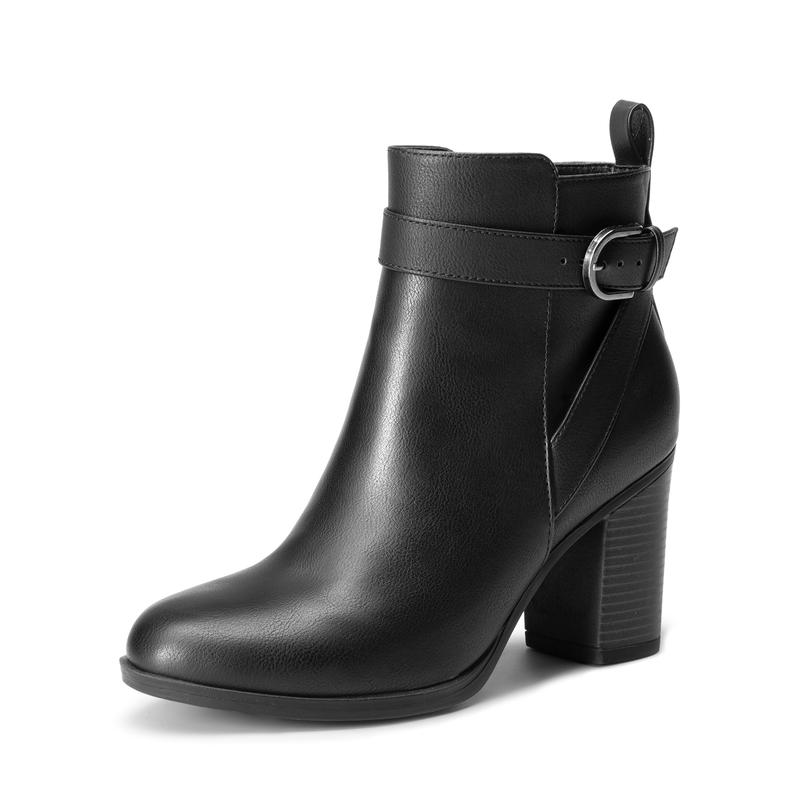 Vegan Leather Chunky Heel Ankle Boots