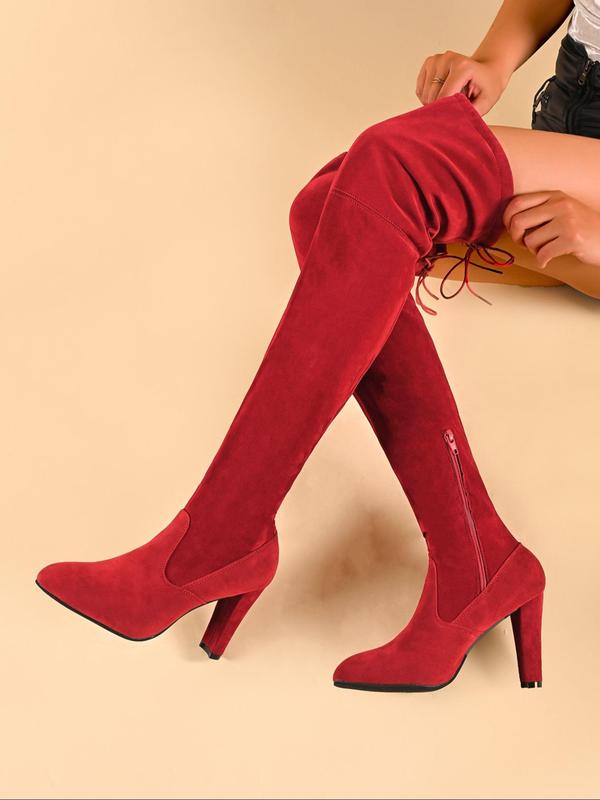 Women's Solid Color Over The Knee Boots, 2024 New Style Fashionable Pointed Toe High Heel Boots for Daily Wear, Women's Boots for Fall & Winter